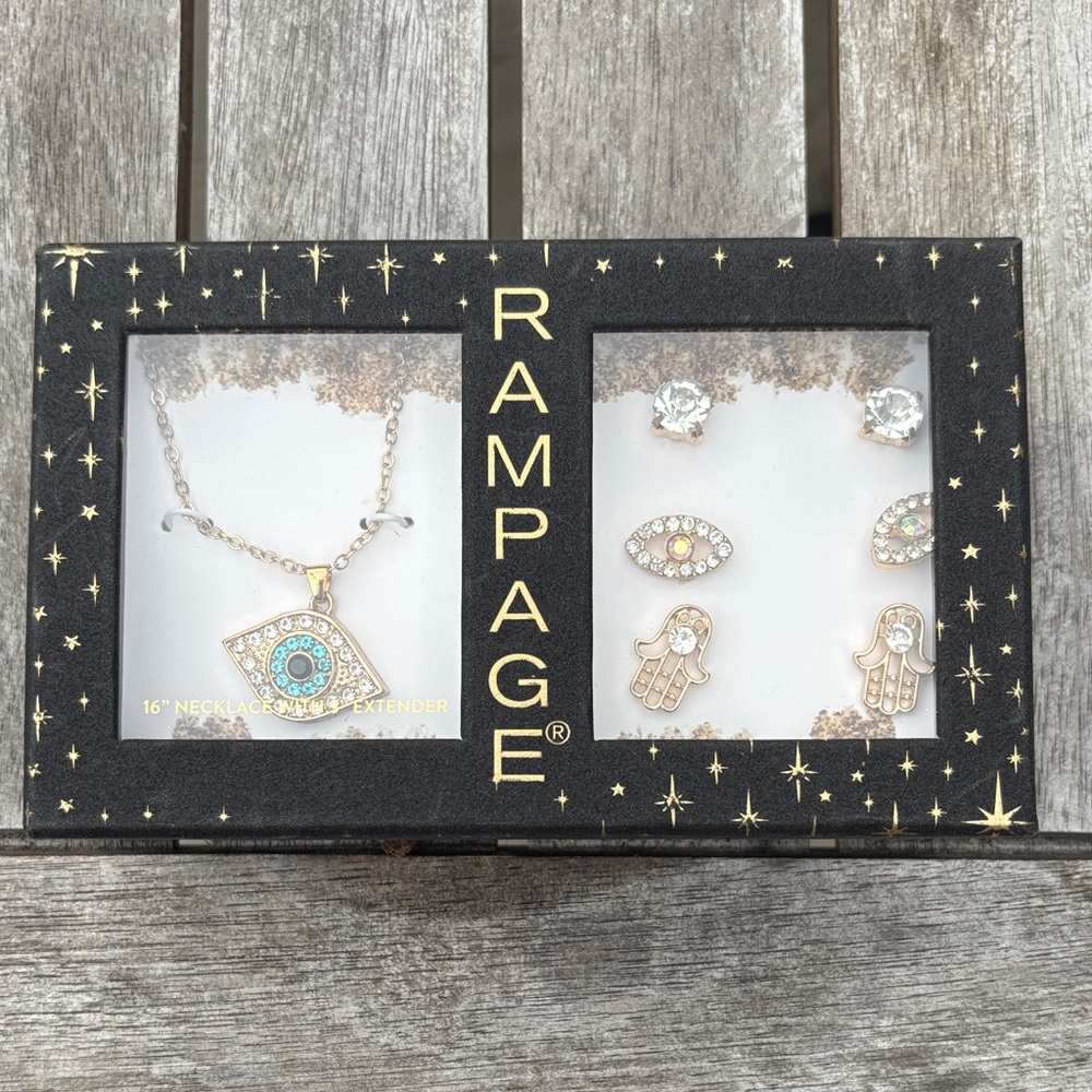 Rampage Gold Necklace with Turquoise Eye Pendant